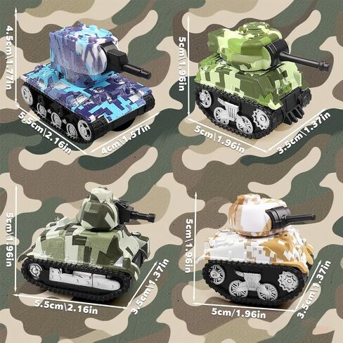 4 قطع من دبابات لعبة السحب الصغيرة، نماذج دبابات لعب المركبات للأطفال، هدايا حفلات أعياد الميلاد للأولاد والبنات للأعمار 3 4 5 6 in Kuwait