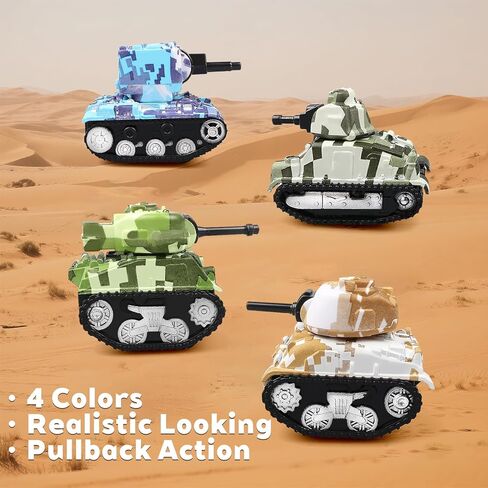 4 قطع من دبابات لعبة السحب الصغيرة، نماذج دبابات لعب المركبات للأطفال، هدايا حفلات أعياد الميلاد للأولاد والبنات للأعمار 3 4 5 6 in Kuwait