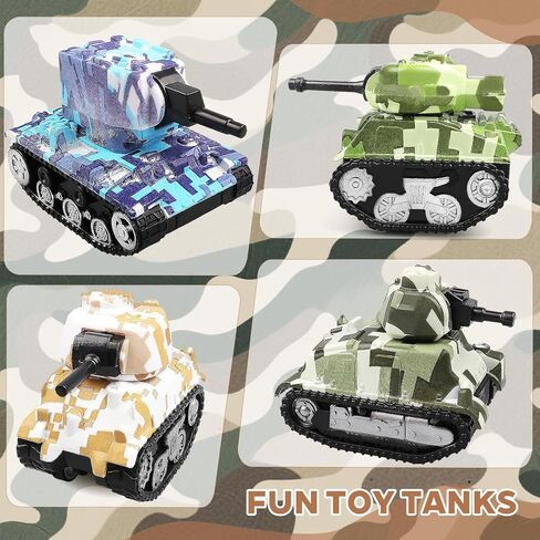 4 قطع من دبابات لعبة السحب الصغيرة، نماذج دبابات لعب المركبات للأطفال، هدايا حفلات أعياد الميلاد للأولاد والبنات للأعمار 3 4 5 6 in Kuwait