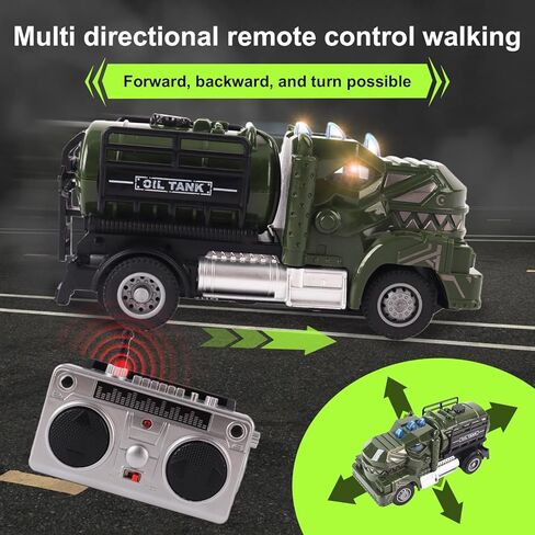 Multi Dinosaur Oil Tanker Military Truck Toy for Boys with Lights and Remote Control in Saudi Arabia