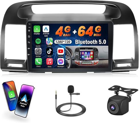 Roinvou 2+64G Android CarPlay Stereo لـ 2001-2006 Toyota Camry، مشغل CarPlay لاسلكي مدمج مع Android Auto، شاشة لمس 9 بوصة مدمجة في لوحة القيادة GPS تدعم وصلة المرآة BT FM RDS AHD in Kuwait
