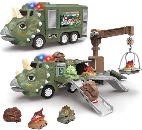 Multi Dinosaur Oil Tanker Military Truck Toy for Boys with Lights and Remote Control in Saudi Arabia