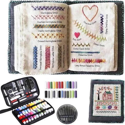 مجموعة كتب غرز التطريز، كتاب غرز التطريز المحمول لجميع السيناريوهات، يأتي مع مجموعة أدوات كاملة وتعليمات تعليمية، مثالية للمبتدئين ومحبي الحرف اليدوية in Kuwait