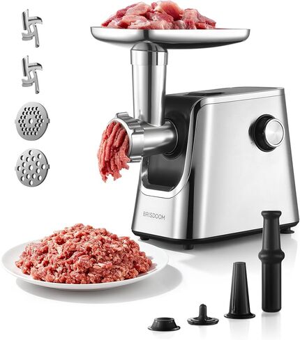 Meat Grinder Electric 3000W Max with High-Efficiency Copper Motor, Auto-Reverse & Hidden Storage - 3-in-1 Sausage Stuffer & Kubbe Maker Making for Home Use, Stainless Steel in Saudi Arabia