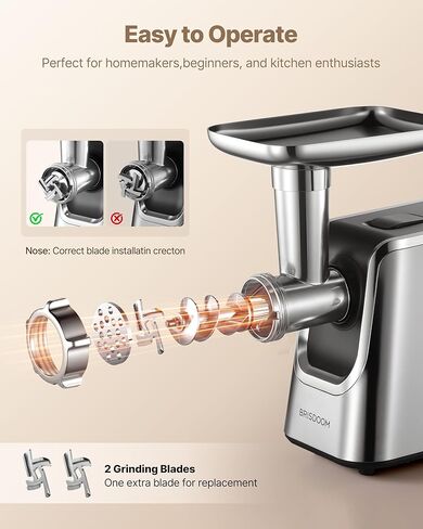 Meat Grinder Electric 3000W Max with High-Efficiency Copper Motor, Auto-Reverse & Hidden Storage - 3-in-1 Sausage Stuffer & Kubbe Maker Making for Home Use, Stainless Steel in Saudi Arabia