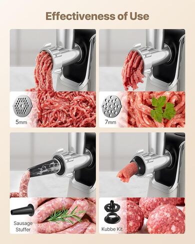 Meat Grinder Electric 3000W Max with High-Efficiency Copper Motor, Auto-Reverse & Hidden Storage - 3-in-1 Sausage Stuffer & Kubbe Maker Making for Home Use, Stainless Steel in Saudi Arabia