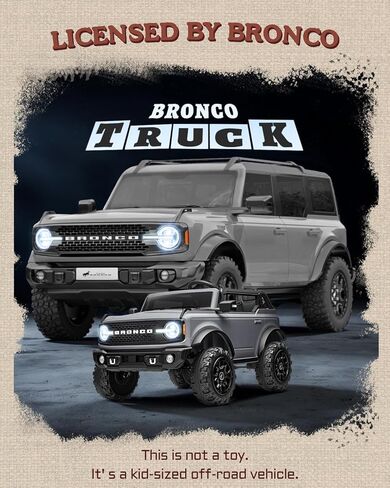 سيارة كهربائية للأطفال من First Ride On مرخصة من Ford Bronco Base 24V، لعبة ركوب مع جهاز تحكم عن بعد للوالدين، سيارة كهربائية للأطفال مع أحزمة أمان، بلوتوث، نظام تعليق زنبركي وإضاءة LED (رمادي) in Kuwait