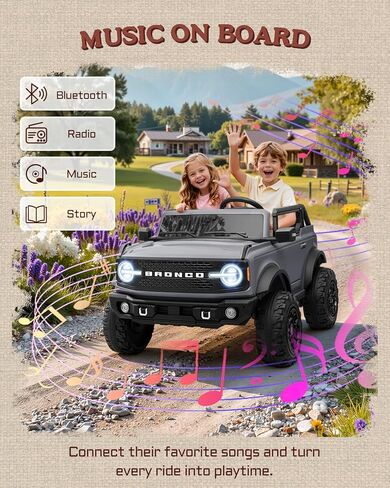 سيارة كهربائية للأطفال من First Ride On مرخصة من Ford Bronco Base 24V، لعبة ركوب مع جهاز تحكم عن بعد للوالدين، سيارة كهربائية للأطفال مع أحزمة أمان، بلوتوث، نظام تعليق زنبركي وإضاءة LED (رمادي) in Kuwait