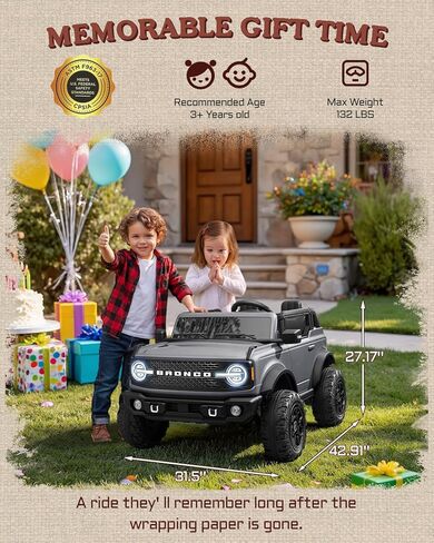 سيارة كهربائية للأطفال من First Ride On مرخصة من Ford Bronco Base 24V، لعبة ركوب مع جهاز تحكم عن بعد للوالدين، سيارة كهربائية للأطفال مع أحزمة أمان، بلوتوث، نظام تعليق زنبركي وإضاءة LED (رمادي) in Kuwait