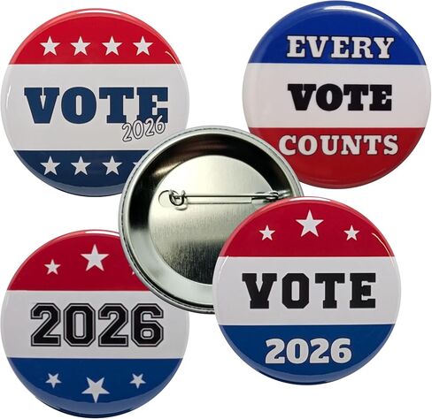 Election button: Vote 2026 variety pack pinback buttons -large, 2.25 inch - bulk pack of 100 pins in Saudi Arabia