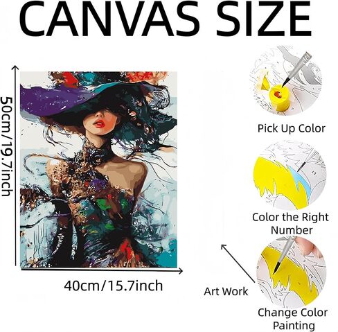 DOTSTART Paint by Numbers Kit for Adults Beginner,Colorful Woman Wearing a Hat Adult Paint by Number Kits on Canvas,Painting by Numbers Easy Oil Painting,for Home Wall Decor15.7X19.7 Inch in Saudi Arabia