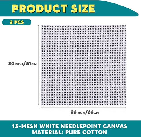 2 Pack Needlepoint Canvas 13 Mesh Blank White Canvas Pure Cotton Needlepoint Mesh Twist Interlock for Embroidery DIY Knit Crochet Projects Make Dividers (26 x 20 Inches) in Kuwait