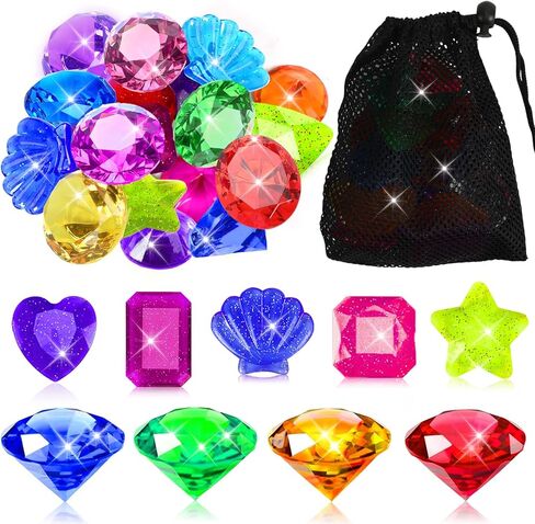 MARFOREVER Big Pool Toys Dive Gems, 16Pcs Lagre Pool Gems Acrylic Diamond Diving Jewels Pirate Treasure Chest Gemstones for Beach Underwater Throw Game Toys Swimming Training Summer Party Favors in Saudi Arabia