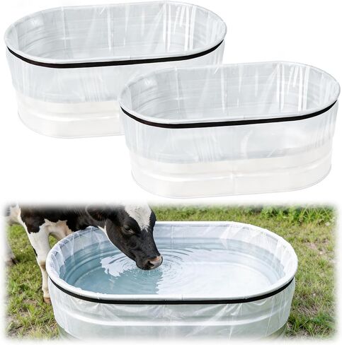 عبوتان من بطانة خزان المخزون، بطانات بلاستيكية متينة لخزان مخزون سعة 100 جالون، بطانات خزان مخزون مقاس 10.8 × 8.8 قدم مع شريطين مطاطيين (10.8 × 8.8 قدم) in Kuwait