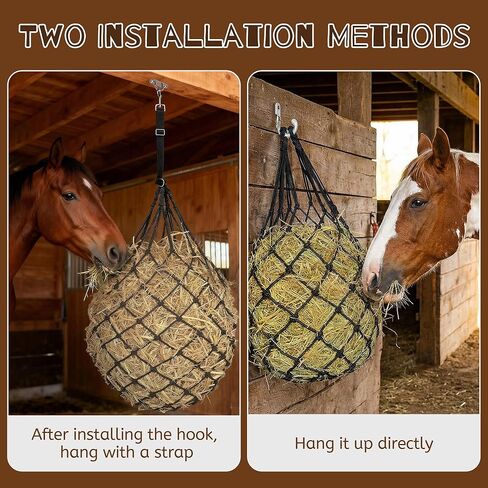 3 قطع من أكياس القش شديدة التحمل للتغذية البطيئة للخيول - شبكة تغذية شبكية كبيرة معلقة مقاس 47 بوصة للخيول والماعز والأغنام، مع أشرطة وخطافات للأكشاك والسياج والمقطورة in Kuwait