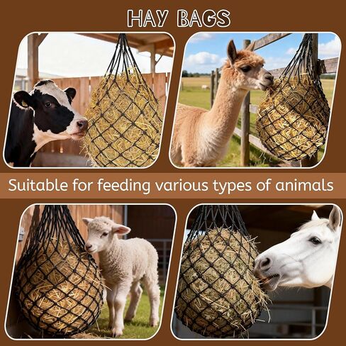 3 قطع من أكياس القش شديدة التحمل للتغذية البطيئة للخيول - شبكة تغذية شبكية كبيرة معلقة مقاس 47 بوصة للخيول والماعز والأغنام، مع أشرطة وخطافات للأكشاك والسياج والمقطورة in Kuwait
