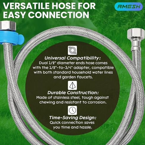 Automatic Animal Drinking Water Bowl, 304 Stainless Steel Waterer with Float Valves, 39" Pipe Hose (1/2" Ends), 1/2" to 3/4" Adapter, Livestock Water Trough Dispenser for Dog Horse Goat Pig Cow in Saudi Arabia