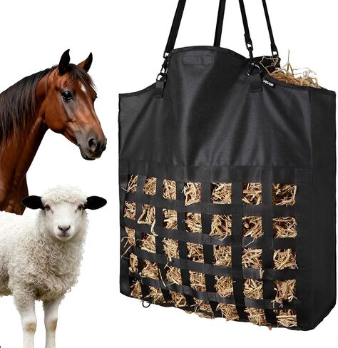 VEVOR Hay Bag for Horses, 21.65 x 7.28 x 25.2 in, 1.81 x 1.81 in Holes, Premium Nylon Construction with PVC Waterproof Coating, Adjustable Hanging Straps and Metal Hooks, Slow Feed Hay Bag for Horses in Saudi Arabia