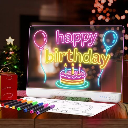 لوحة رسم LED قابلة لإعادة الشحن مقاس 16 بوصة، 7 ألوان و4 أوضاع، لوحة مسح جاف أكريليك محمولة وقابلة للتركيب مع تأثير رسومات الشعار المبتكرة المتوهجة النيون، تتضمن أقلام تحديد وكتب رسم - هدية لعيد الحب in Kuwait
