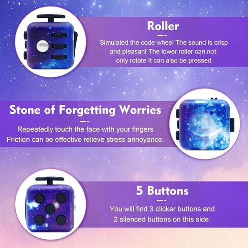 Fidget Toy Cube, Cube Fidget Anxiety Relief Toys for Adults and Kids, 6 Sided Cube Toy Fidget Hand-Held for Adults, Audible/Silent Fidget Toys Cubes for ADD/ADHD/OCD in Kuwait