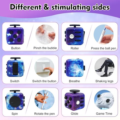 Fidget Toy Cube, Cube Fidget Anxiety Relief Toys for Adults and Kids, 6 Sided Cube Toy Fidget Hand-Held for Adults, Audible/Silent Fidget Toys Cubes for ADD/ADHD/OCD in Kuwait