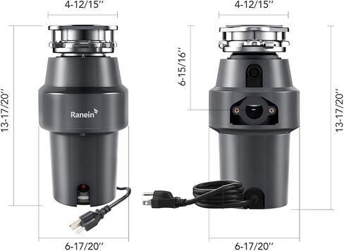 Ranein 1/2 HP Garbage Disposal with Power Cord, Quiet Stainless Steel Grinding, Continuous Feed Kitchen Sink Food Waste Disposer, DeepCut Fine Grinding Anti-Clog System in Kuwait