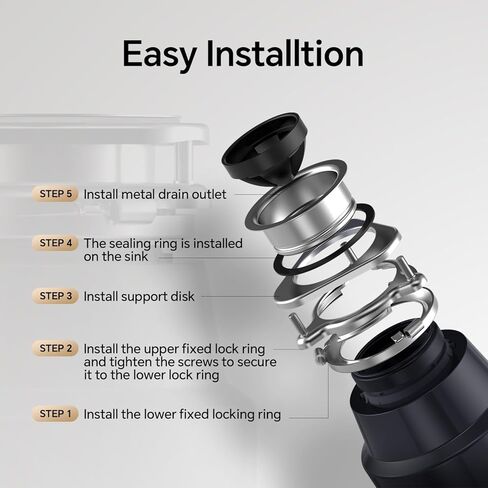 Ranein 1/2 HP Garbage Disposal with Power Cord, Quiet Stainless Steel Grinding, Continuous Feed Kitchen Sink Food Waste Disposer, DeepCut Fine Grinding Anti-Clog System in Kuwait