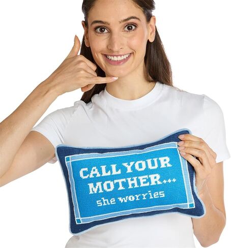 شركة Two's Call Your Mother Needlepoint وسادة مع أنابيب مخملية، بطول 30.48 سم in Saudi Arabia