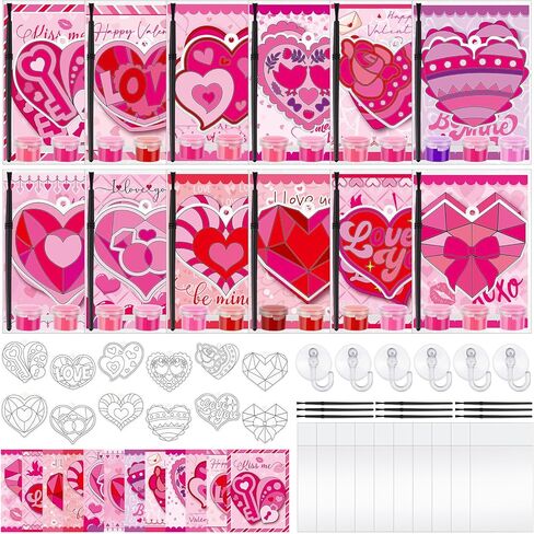 Geelin 24 Sets Valentine's Suncatcher Craft Kit DIY Window Art Suncatchers Heart Shaped Sun Catchers Valentine's Day Ornaments for Gifts Home February Decor Party Favors in Saudi Arabia