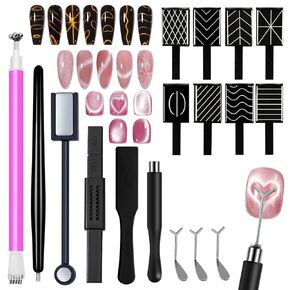 WOKOTO 14 قطعة مغناطيس عين القط للأظافر مع 3 قطع مجموعة استنسل حديد على شكل حرف Y، أدوات مغناطيسية لطلاء الأظافر جل عين القط، عصا مغناطيس قوية، طلاء أظافر مغناطيسي مربع دائري على شكل قلب مغناطيسي للأظافر in Kuwait