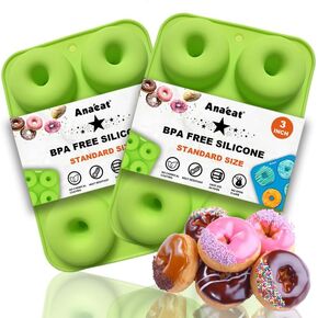 Anaeat قوالب خبز الدونات بالحجم الكامل 3 عبوات، قالب خبز سيليكون كبير الحجم 4 بوصة، فقط اخرج! صواني دونات غير لاصقة ذات 6 تجاويف لخبز الكعك والبسكويت - خالية من مادة BPA وآمنة للاستخدام في غسالة الأطباق (3 ألوان) in Kuwait