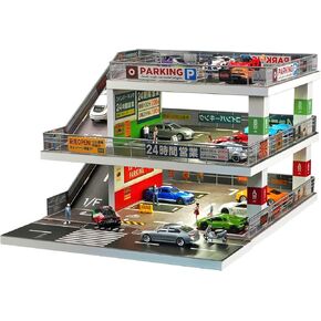 علبة عرض للعجلات الساخنة وسيارات Matchbox، ديوراما مرآب للسيارات ذات المشهد المضاء للسيارات موديل 1/64، ومرآب تخزين شاحنات السيارات (رمادي فاتح) in Kuwait