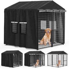 Outdoor Dog Kennel Cover 10'D x 10'W x 6.5'H Black Full Coverage with Transparent PVC Window and Breathable Mesh All-Weather Protection for Multiple Brands of Kennels Only Cover in Kuwait
