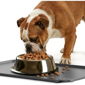 ESTHELLO Waterproof Pet Feeding Mats - Advanced Silicone Dog Food Mat Easy to Clean for Dog & Cat Bowls, 24''x16'' Premium Gray in Saudi Arabia