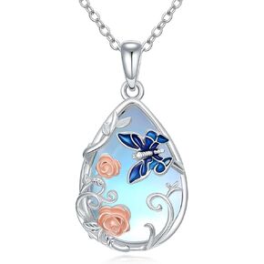 JKR Moonstone هدايا عيد الميلاد للنساء Axolotl/القط/الكلب/البطريق/الخنفساء/النحل/الطائر الطنان دمعة Moonstone قلادة الفضة الاسترليني مجوهرات لطيف هدايا عيد الميلاد لابنتها زوجة الأم in Kuwait