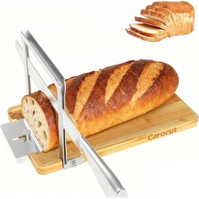 Adjustable Bread Slicer, Foldable Wood & Stainless Steel Guide for Homemade Sourdough, Sandwich & Artisan Loaves up to 6.3", Space Saver for Small Kitchen, Includes Knife in Saudi Arabia