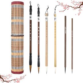 6 PCS Chinese Calligraphy Brush, Painting Writing Calligraphy Brushes Watercolor CalligraphySet for Beginners Flower Bird Line Drawing Brushes with Roll up Brush Holder in Kuwait