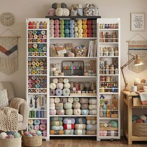 Craft Cabinet with Storage - 72" Sewing Cabinet with LED Lights, Adjustable Shelves, Hobby Storage Cabinet for Craft Room, Food Pantry Cabinet for Kitchen, Dinning Room or Living Room in Kuwait