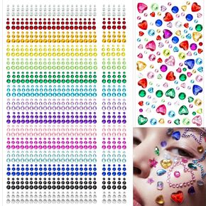 1610 Pcs Hair Gems Self Adhesive Rhinestones for Makeup Eyes 15 Colors Rainbow Rhinestones Face Jewels Face Gems Stick On, Heart Face Gems Bling Gems Jewels Stickers for DIY in Kuwait