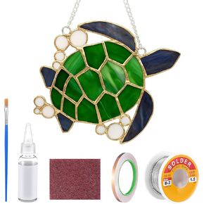 LemonRoad 1 Set Unfinished Sea Turtle Pre Cut Stained Glass DIY Stained Glass Craft Kit with Solder Wire, Gel Flux, Flux Brush for Adult Make Your Own Beautiful Art Handcrafts for Home Decor in Kuwait