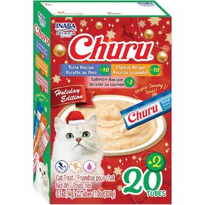 INABA Churu Cat Treats, Lickable, Squeezable Creamy Purée Cat Treat with Vitamin E, 0.5oz Each Tube, 22 Tubes, Holiday Variety Pack in Kuwait
