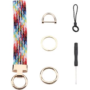 Keychain Wristlet, Stretchy Key Chain for Car Keys with 3 Keyrings and D Ring, Cute Wrist Lanyard for Women Men - Black Ymacfmo in Saudi Arabia