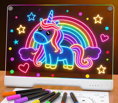لوحة رسم LED للأطفال مقاس 16 بوصة، لوحة إضاءة قابلة لإعادة الشحن، 3 أوضاع توهج و7 ألوان، ألعاب وهدايا مثالية للأولاد والبنات، عمر 3 سنوات فما فوق، هدية للكتابة والرسم للأطفال الصغار، تتضمن 7 أقلام تحديد in Kuwait