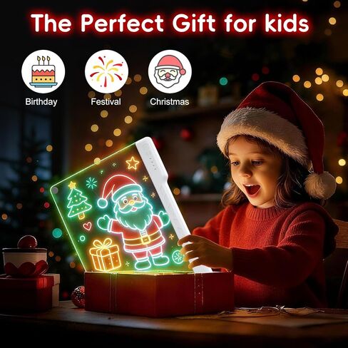 لوحة رسم LED للأطفال مقاس 16 بوصة، لوحة إضاءة قابلة لإعادة الشحن، 3 أوضاع توهج و7 ألوان، ألعاب وهدايا مثالية للأولاد والبنات، عمر 3 سنوات فما فوق، هدية للكتابة والرسم للأطفال الصغار، تتضمن 7 أقلام تحديد in Kuwait