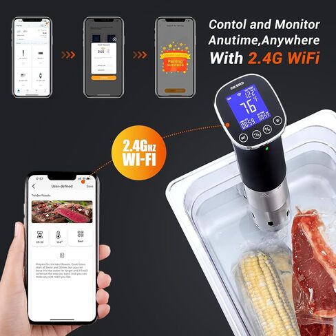 طباخ Inkbird WIFI Sous Vide ISV-300W، آلة Sous-Vide بقدرة 1000 واط مع 14 وصفة محددة مسبقًا، جهاز تدوير الغمر الحراري ثلاثي الأبعاد سريع التسخين مع مؤقت (ISV-300W) in Kuwait