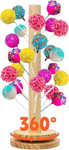 Wooden Cake Pop Stand with Spinning Base, 48-Hole Dessert Display Holder for Candy Buffet Table, Birthday Wedding Baby Shower Party Anniversary Decor (1 Pack) in Saudi Arabia