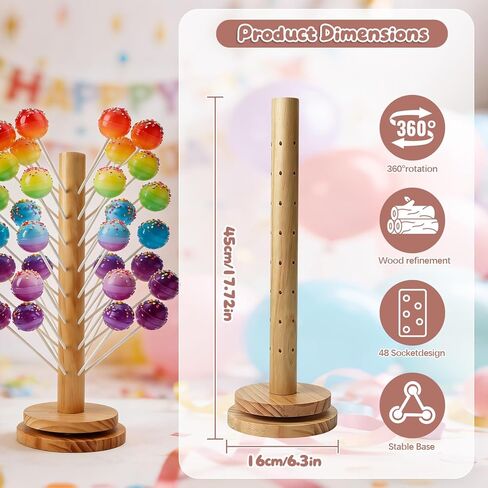 Wooden Cake Pop Stand with Spinning Base, 48-Hole Dessert Display Holder for Candy Buffet Table, Birthday Wedding Baby Shower Party Anniversary Decor (1 Pack) in Saudi Arabia
