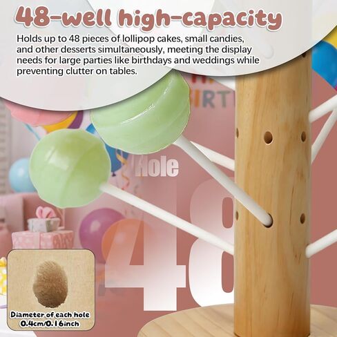 Wooden Cake Pop Stand with Spinning Base, 48-Hole Dessert Display Holder for Candy Buffet Table, Birthday Wedding Baby Shower Party Anniversary Decor (1 Pack) in Saudi Arabia