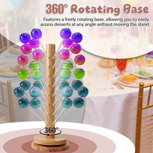 Wooden Cake Pop Stand with Spinning Base, 48-Hole Dessert Display Holder for Candy Buffet Table, Birthday Wedding Baby Shower Party Anniversary Decor (1 Pack) in Saudi Arabia