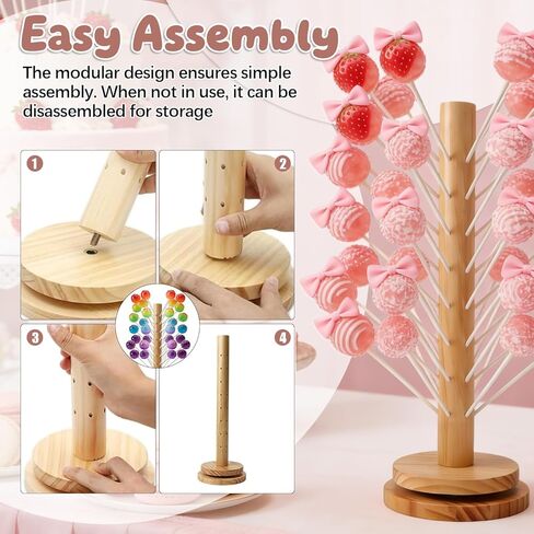 Wooden Cake Pop Stand with Spinning Base, 48-Hole Dessert Display Holder for Candy Buffet Table, Birthday Wedding Baby Shower Party Anniversary Decor (1 Pack) in Saudi Arabia